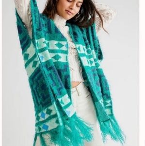 *NWT* FREE PEOPLE Diamondback Cozy Fringe Aztec Kimono Shawl One Size Fits All